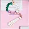 Bomboniera bomboniera bandiera americana portachiavi bracciali di perline di legno nappa stampata a mano braccialetto pendente moda W Mylarbagsho Dhbid