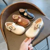 2022 Girls Flat Shoes Basic Toddler Non-slip Casual Children Leather Blackl40