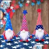 Party Favor Party Favor 4th of Jy Dwarf Doll American Independence Day Patriotyczne gwiazdy gnome i paski ręcznie robione skandynawskie dzieci dhutd