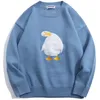 Men's Sweaters Harajuku Oversized Knitted Sweater Men Cartoon Duck Goose Embroidery Jumpers Japanese Fashion O-Neck Streetwear Couple Unisex 221124