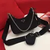 Designer-Nylon-Tragetaschen, Triad-Mode, Ketten-Geldbörse, Damen-Luxus-Streu-Crossbody-Schultertaschen, kleine Anhänger-Geldbörse, klassische, glänzende Handtasche, Reißverschlusstasche