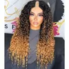 Hot 3T Couleur U Part / V Part Perruques de cheveux humains pour les femmes noires Ombre Kinky Curly Black Roots Natural Remy Glueless Honey Brown Wig Afro Curl