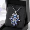 Emaille Türkei Evil Eye Fatima Hand Halskette für Frauen Hohl Blue Eye Hand Halsketten Schmuck