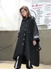 Women Blends XITAO Spliced Black Trench For Women Long Print Streetwear Hoodie Casual Female Wide Waisted Coat ZLL1100 221124