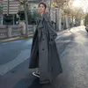 Women Blends Korean Style Loose Oversized X Long Trench Coat Double Breasted Belted Lady Cloak Windbreaker Spring Fall Outerwear Grey 221124