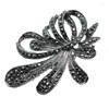 Broches Rhinestone Black Flower Bow Tie for Women Vintage Elegante grote broche pin Winter jas truchbroches Hoge kwaliteit