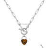 Подвесные ожерелья Gemstone Love Heart Sende Collece IQ Clasp Chunky Punk Sier Y Chake Choker Comban Link Заявление