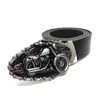 Cintos Modelagem de motocicletas punk Flame de liga de liga de cowboy fivela ocidental metal de vaqueira com couro preto PU para homens jeans