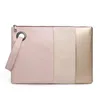 Women Wristlet Cosmetic bag Vegan Leather Color Contrast Ladies Stylish Purse Evening Bag Medium Clutch Bags DOM1061404