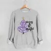 Sweats à capuche pour femmes Sweat-shirts Arbre de Noël Lettre Imprimer Casual Romantique Violet Pull Ras Du Cou À Manches Longues Hauts Polyvalents Streetwear 221124