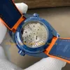 ساعة wristwatch الميكانيكية الرجال 45.5mm كبيرة الياقوت الزجاج الأزرق الهاتفي السيراميك الإطار 600M حزام المطاط مقابل مصنع cal.8906 حركة أوتوماتيكية