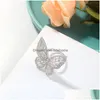 Anelli a fascia New Super Fairy Zircon Butterfly Open Index Finger Ring Fashion Temperament Sweet Wild Love Anelli Gioielli femminili Drop Deli Dhabk