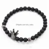 Beaded Black Agate Bracelet Crown Men And Women Temperament Charm Simple Treasure Jewelry Drop Delivery Bracelets Dhoxk