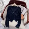 Women's Knits Limiguyue V-neck Lace Mink Cashmere Sweaters Women Slim Fit Pearls Knitted Cardigan French Gentle Short Tops Vintage Knitwear