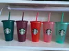 Starbucks 16oz/473ml 24oz plast tumlare återanvändbar klar dricka platt botten kopp pelare form lock halm mugg bardian 50 st 59 gm