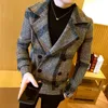 Men's Wool Blends Autumn and winter men's casual plaid long sleeved woolen jacket male fashion youth color matching lapel woolen jacket male T221124