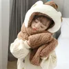 Bérets d'hiver mignon ours oreille chapeau écharpe gants ensemble pour femmes enfants nouveauté casquettes chaud en peluche chapeaux décontracté solide polaire fille Kawaii