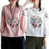 民族服中国の伝統服女性夏プラスサイズビンテージ刺繍トップモダン長袖シャツレディカジュアルブラウス