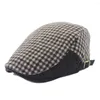 Berets Outflly Wool Material Flat Cap Black And Grey Checkered Beret Men's Hat