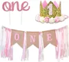 Party Decoration 1st Birthday Banner Highchair Baby's First ONE Burlap Cake Supplies 3pcs