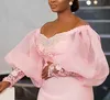 2023 Robes de soirée roses africaines usure pour les femmes aux manches longues à manches longues en dentelle sirène