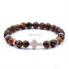 Kralen sieraden kruis kralen strengen armbanden natuursteen 8 mm zwarte lava onyx tijger oog genezen elastische ropepseira mannen vrouwen schrap dhdgo