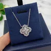 Fashion Jewelry New Four leaf Grass Necklace S925 Sterling Silver Collar Chain Luxury Hand Inlaid Green Aquamarine Main Stone Plat219K