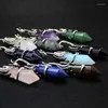 Pendant Necklaces Natural Gems Stone Pendants Silver Color Hexagonal Pointed Pink Purple Crystal Dragon Pendulum Reiki Healing Jewelry Women