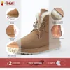 Botas inoe moda de pele de carneiro de camurça de couro feminino casual short inverno neve natural ovelha de lã de lã forrada sapatos quentes à prova d'água 221123