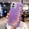 손목과 함께 Chian Strap Pearl Bracelet Phone Case for iPhone 15 14 Pro 13 Pro Max 12 11 X XR 8 7 6 부드러운 TPU 블링 반짝이 다이아몬드 스팽글 포일 투명 반짝 반짝 반짝 반짝 반짝입니다.