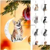 Christmas Decorations Christmas Decorations Creative Tree Pendant Wooden Pet Dog Sitting On The Moon Ornament For Xmas Home Bedroom Dhp2P