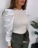 2023 Designer Womens T Shirt Fashion Temperament Solid Color Stitched Bubble Sleeve Shirt Crop Top Coat S-XXL