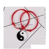 Braccialetti con ciondoli 2 pezzi Braccialetti per coppie Magnetico Tai Chi Yin Yang Bracciale con ciondoli vintage Nero Bianco Corda rossa Ciondolo a mano regolabile Dhusu