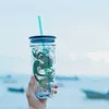 Starbucks Deep sea Mermaid goddess Straw Mug 591ML Double layer glass coffee cup gift Z417