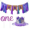 Party Decoration 1st Birthday Banner Highchair Baby's First ONE Burlap Cake Supplies 3pcs