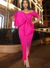 Casual Dresses Short Sleeve Sexy Bare Shoulder Rose Red Bodycon Bowtie Slim Fit African Gowns Club Evening Party Long Outfits Summer