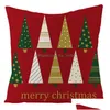 Cushion/Decorative Pillow Cushion/Decorative Pillow Christmas Tree Red Stripe Pattern 45 45Cm Linen Throw Cushion Er Xmas Home Sofa Dhnlj