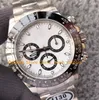 2 Color Chronograph Watches for Men 40mm White Dial Black Ceramic Bezel Sapphire Glass Automatic Chrono Clean Stopwatch 904L Steel Cal.4130 Movement Watch