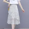 女性用トラックスーツウーマン2ピースセット女性フローラルプリントハイウエストAラインスカート夏のレディース半袖Tシャツファッション衣料品スーツ