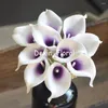 Fleurs décoratives Royal Purple Picasso Calla Lys Real Touch pour bouquets de mariage en soie Lys artificiel de mariée