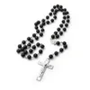 Collar de rosario negro religioso elegante cat￳lico gran cruz colgante para mujeres cuentas de moda accesorios