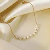 Anklets Fashion INS Natural Freshwater Pearl Stainless Steel Bangles Jewelry Women Gifts Dainty PVD 18K Gold Plated Chain Bracelets