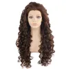26 "Extra lång brun peruk värmevänlig spets front syntetisk hår lockig peruk