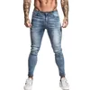 Mäns jeans gingtto elastisk midja mager stretch rippade byxor streetwear s denim blå 221124