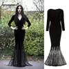 Theme Costume Halloween Cosplay Morticia Addams Ghost Witch Adult Women Horror Black Gothic Lace Dress Gown Robe Party Carnival 221124