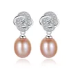 New Luxury Freshwater Pearl Shiny Zircon Flower Dangle Earrings Women Jewelry European Court Style s925 Silver Delicate Earrings Accessories Gift