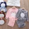 Pajamas Baby Boy Girl Clothes Set Thick Flannel Fleece Toddler Child Warm Catoon Bear Sleepwear Kids Home Suit AutumnWinter 221124