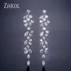 Fashion Cubic Zirconia Leaf Dangle Drop Earrings for Elegant Women CZ Crystal Long Tassel Bridal Wedding Jewelry