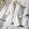 Damespakken witte kanten dames blazer 2022 elegante holte uit dunne zonbescherming zomer blazers dame kantoorpak jassen jas slanke tops