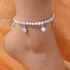 Anklets Stonefans Sexig Pendant Anklet Rhinestone Single Layer Big Boho Jewelry for Women Bling Crystal Armband Beach Accessories